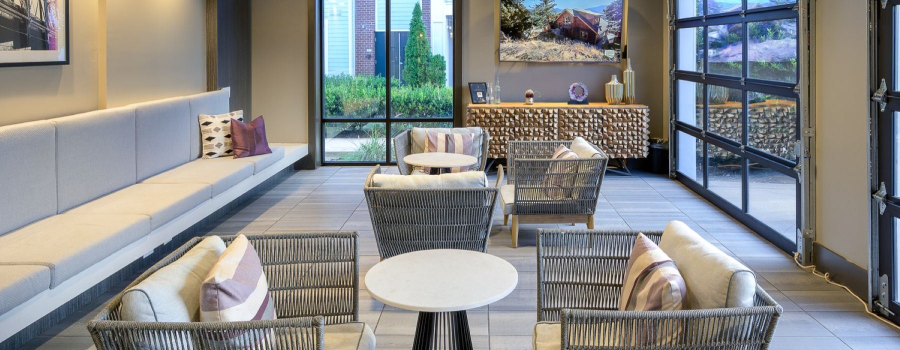 garage door windows enclose resident lounge area