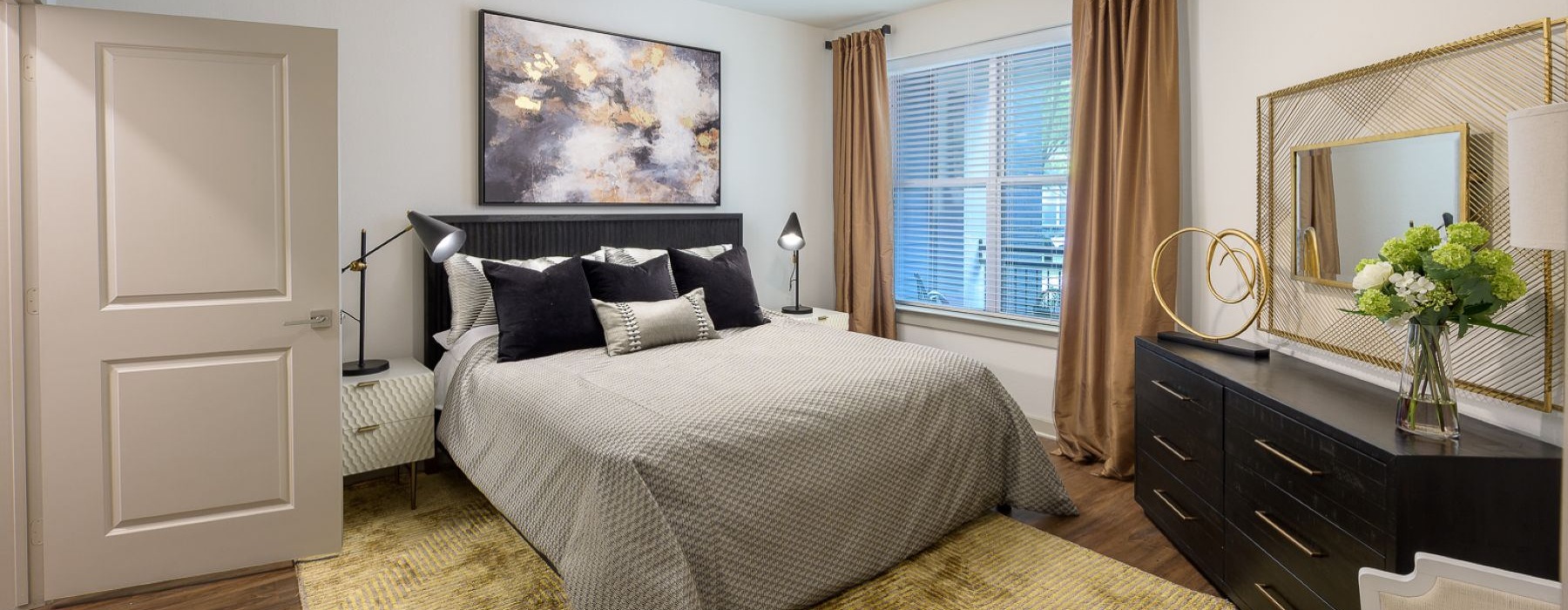 a bedroom with a large bed