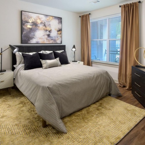 a bedroom with a large bed